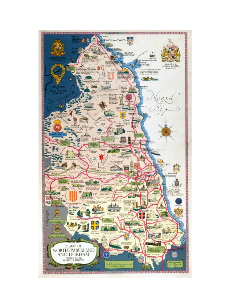 Map of Northumberland and Durham, BR (NER) poster, 1949. - Image 22