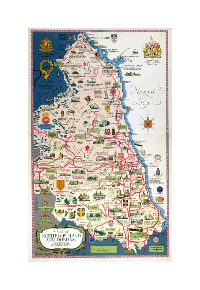 Map of Northumberland and Durham, BR (NER) poster, 1949. - Image 28