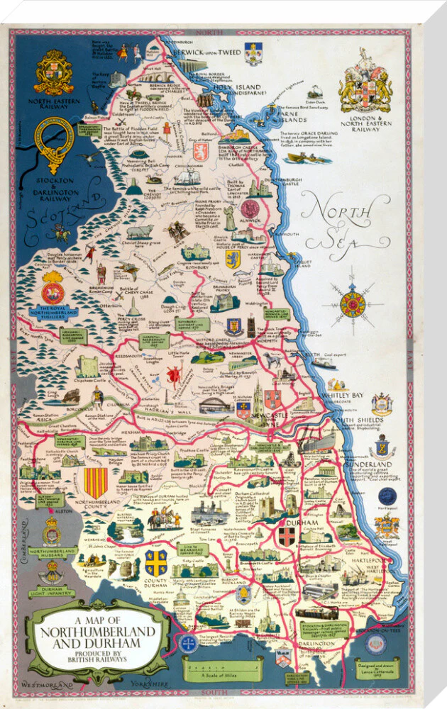 Map of Northumberland and Durham, BR (NER) poster, 1949. - Image 33