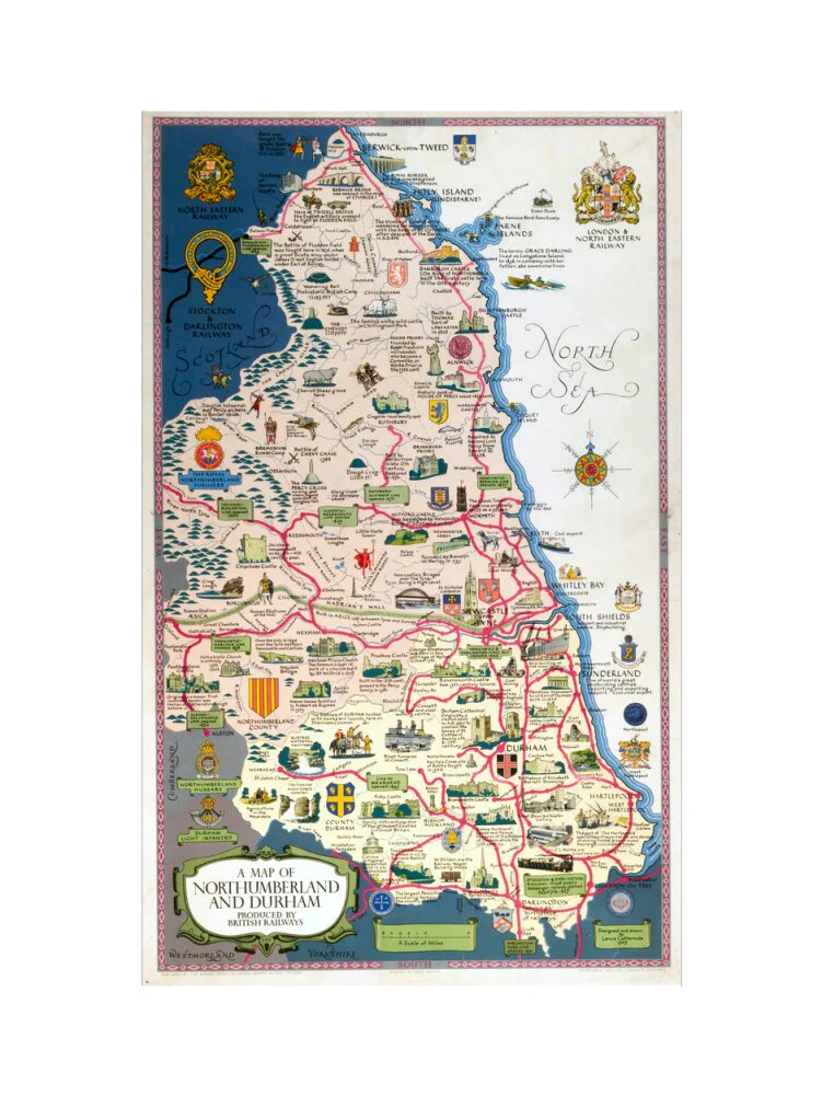 Map of Northumberland and Durham, BR (NER) poster, 1949. - Image 45