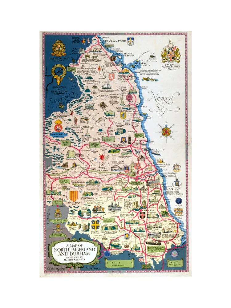 Map of Northumberland and Durham, BR (NER) poster, 1949. - Image 7