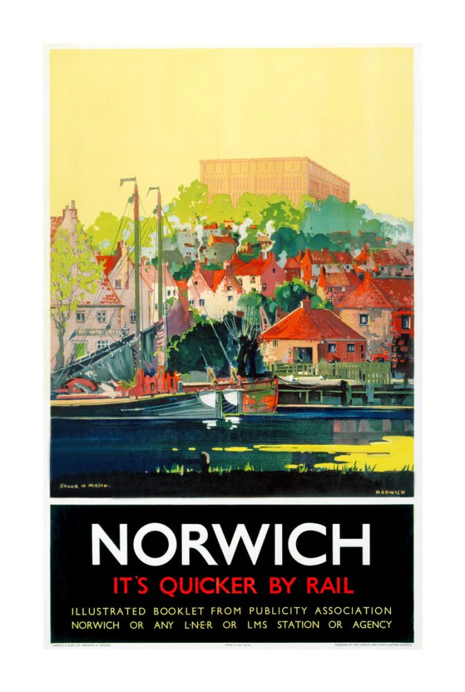 'Norwich - It's Quicker by Rail', LNER poster, 1930s. - Image 30