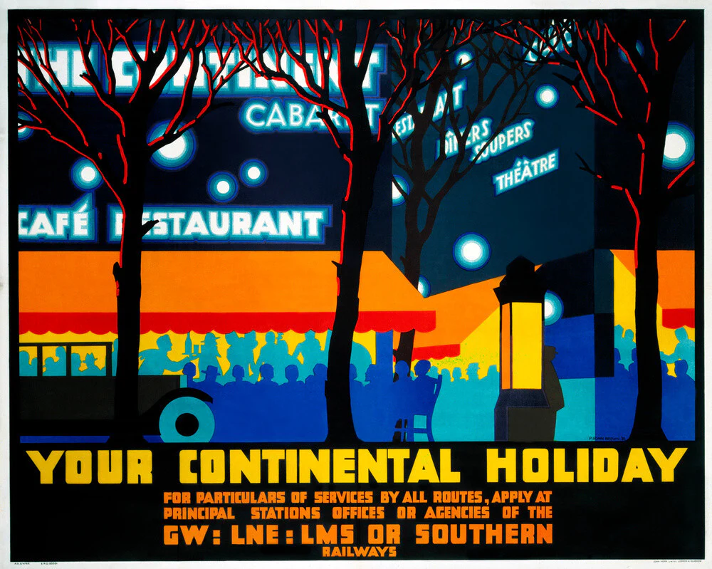 'Your Continental Holiday', GWR/LMS/LNER/SR poster, 1932.