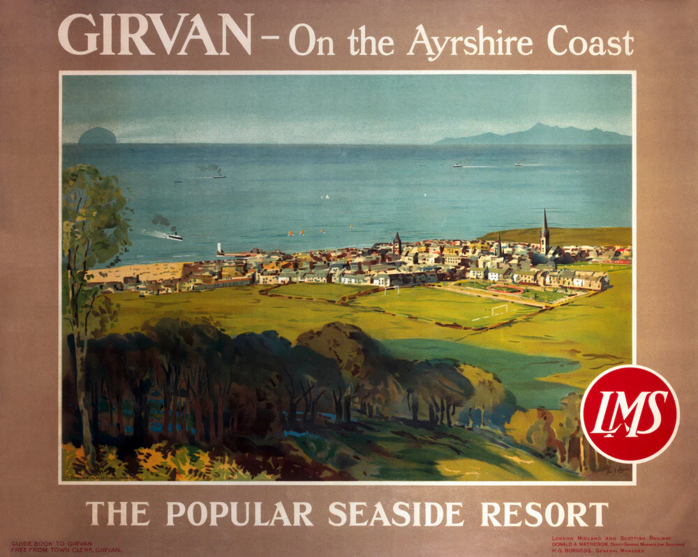 'Girvan, the popular seaside resort', LMS poster, c 1950s.