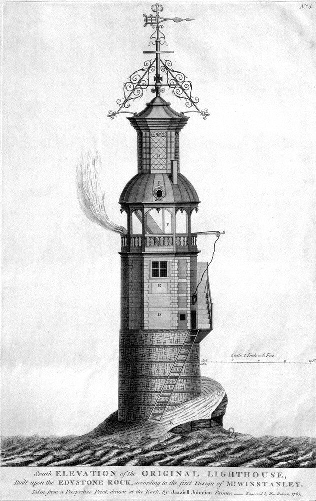 The original Eddystone lighthouse, 1699.