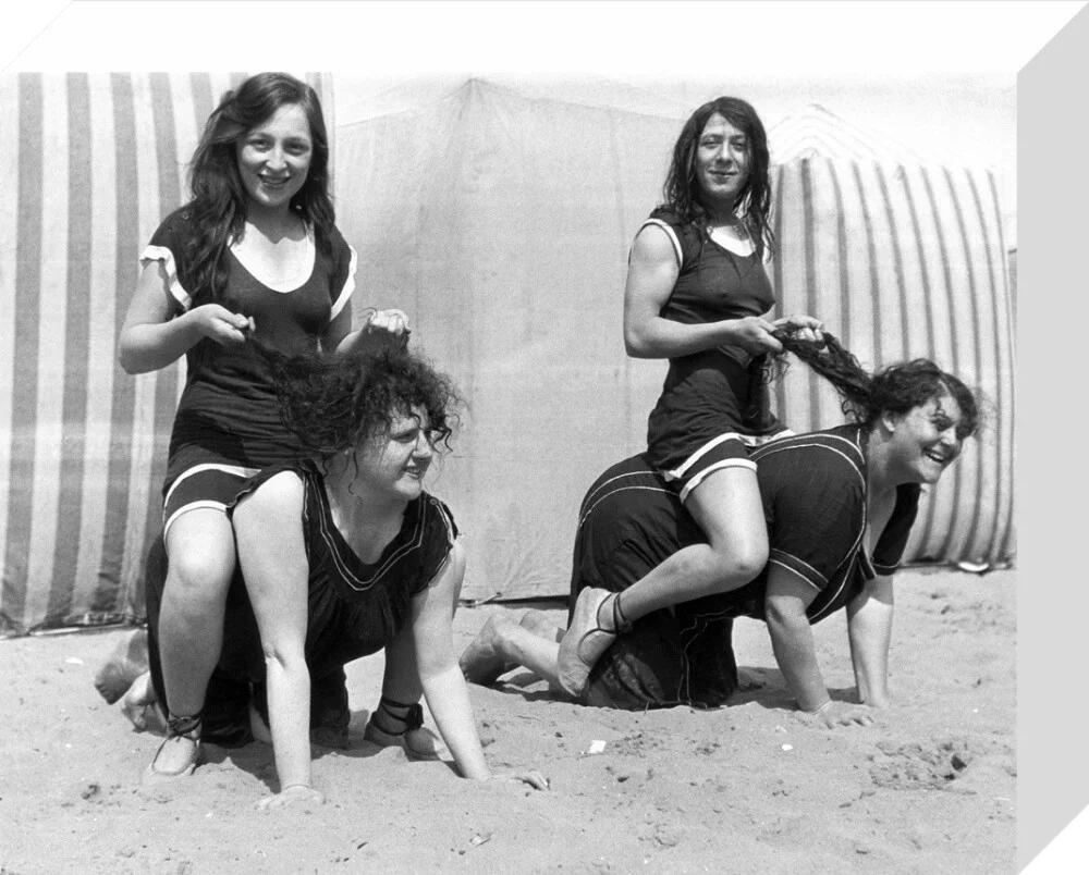 Horseplay on the beach, c 1920s. - Image 64