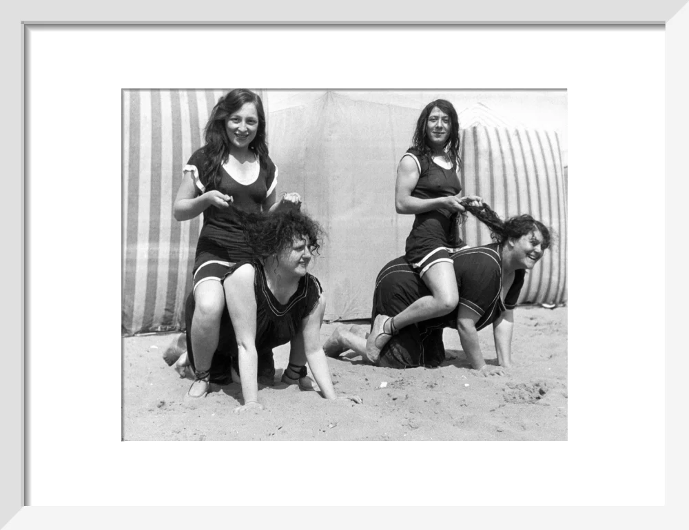 Horseplay on the beach, c 1920s. - Image 9
