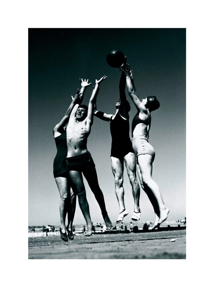 Men and women jumping for a basketball by the sea, 1930s. - Image 22