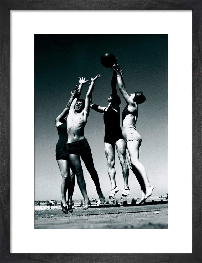 Men and women jumping for a basketball by the sea, 1930s. - Image 41