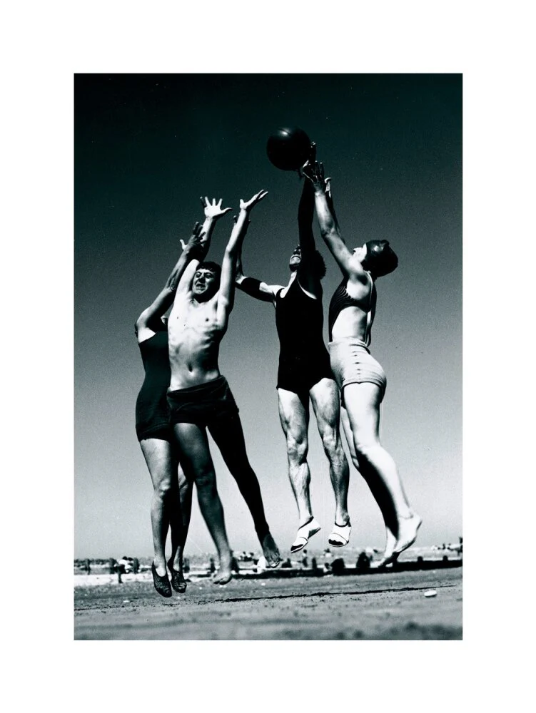 Men and women jumping for a basketball by the sea, 1930s. - Image 50
