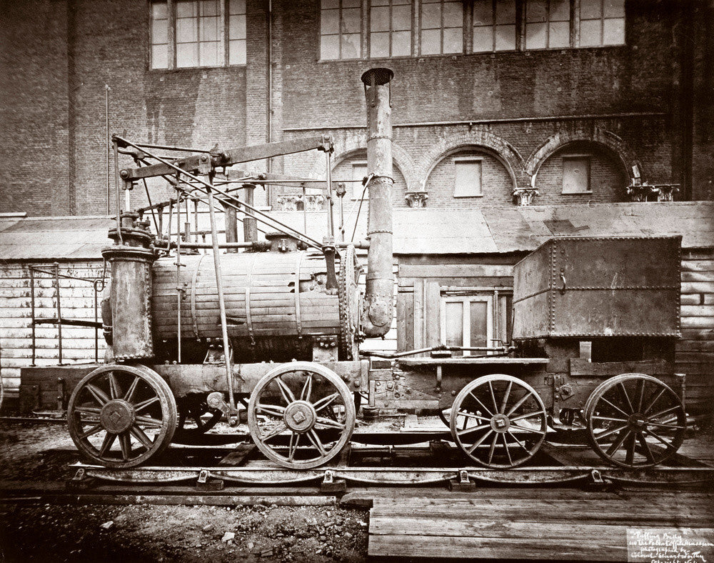 'Puffing Billy' steam locomotive, outside the Patent Museum, London, 1876.