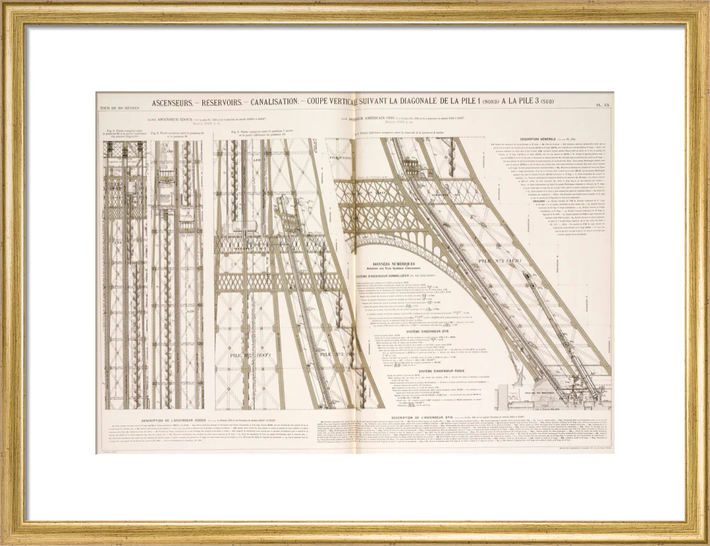 Diagram of the Eiffel Tower showing the lifts, c 1887. - Image 15