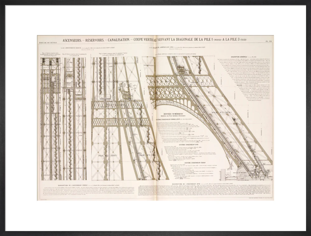 Diagram of the Eiffel Tower showing the lifts, c 1887. - Image 23