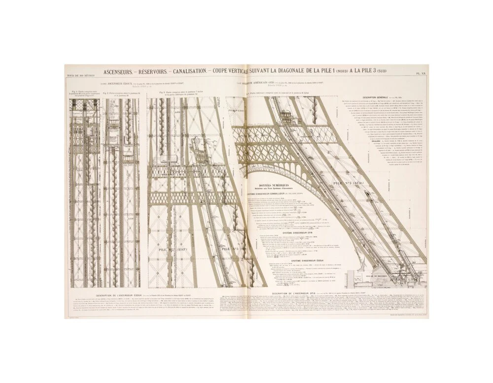 Diagram of the Eiffel Tower showing the lifts, c 1887. - Image 27