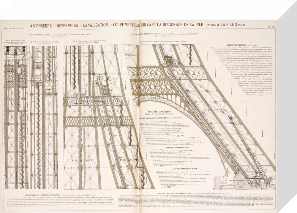 Diagram of the Eiffel Tower showing the lifts, c 1887. - Image 31