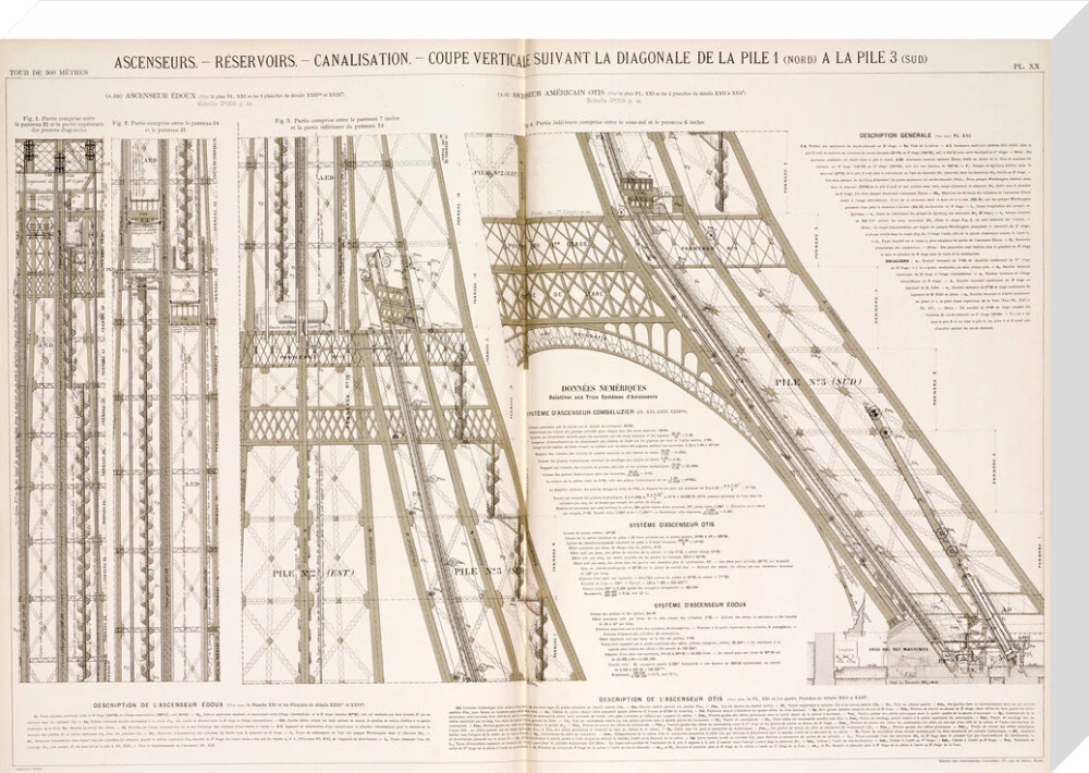 Diagram of the Eiffel Tower showing the lifts, c 1887. - Image 33
