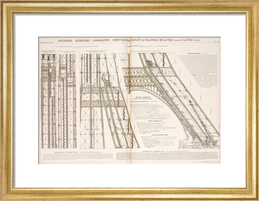 Diagram of the Eiffel Tower showing the lifts, c 1887. - Image 43