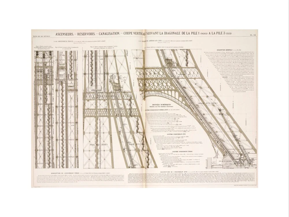 Diagram of the Eiffel Tower showing the lifts, c 1887. - Image 50