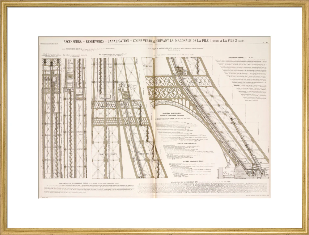 Diagram of the Eiffel Tower showing the lifts, c 1887. - Image 58