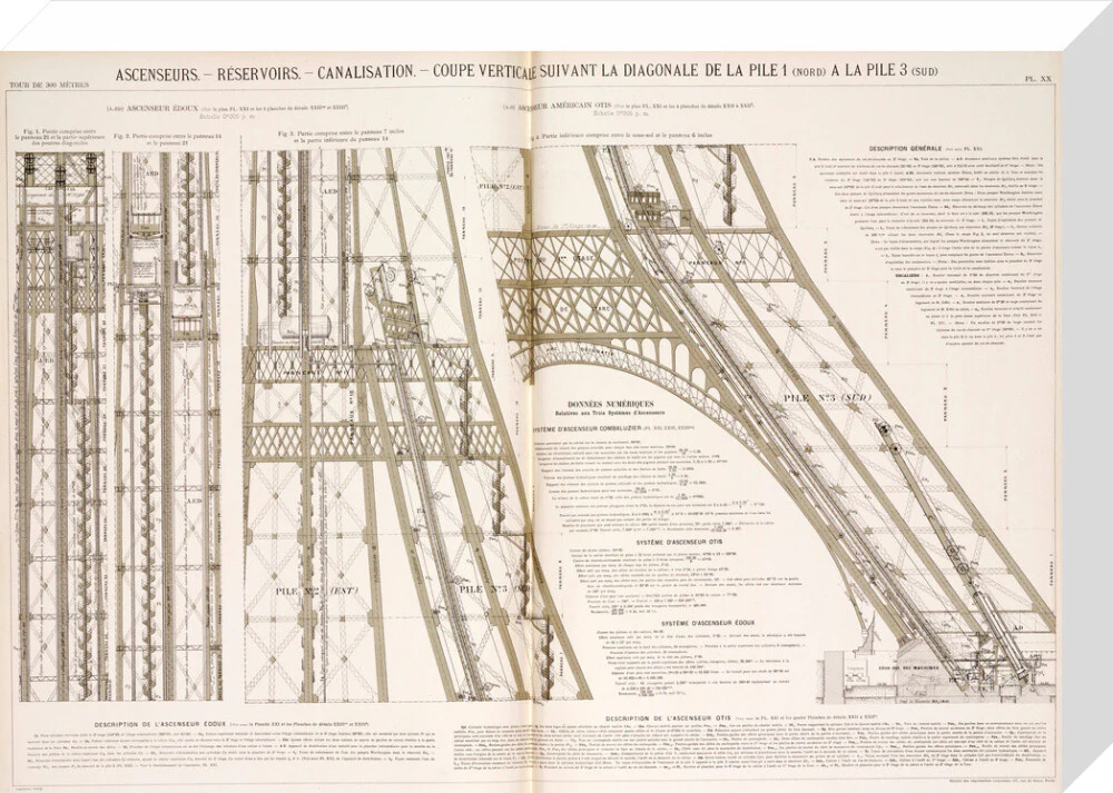 Diagram of the Eiffel Tower showing the lifts, c 1887. - Image 65