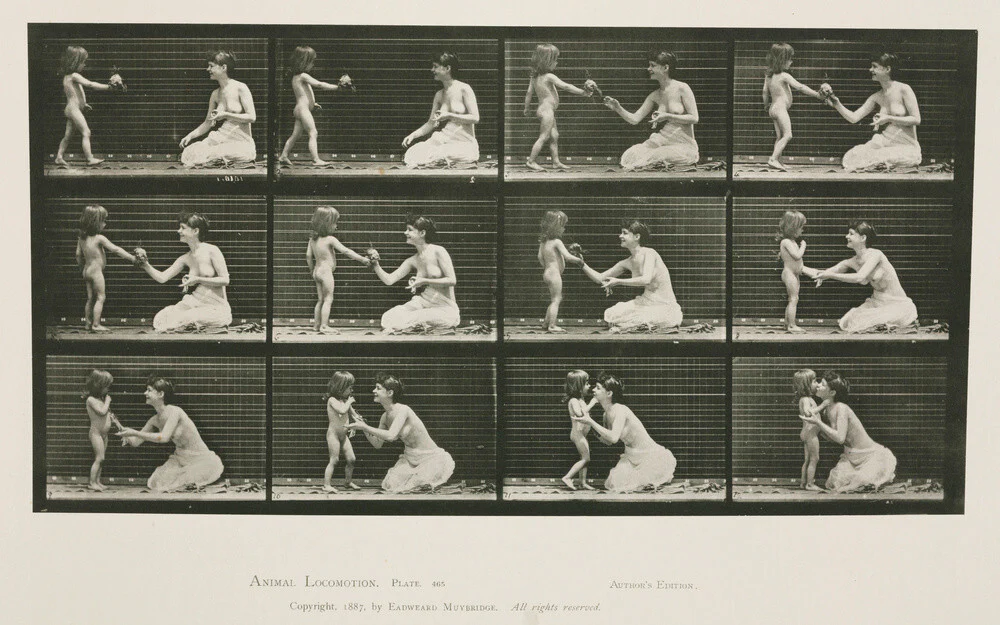 Time-lapse photographs of a woman and child, 1872-1885.