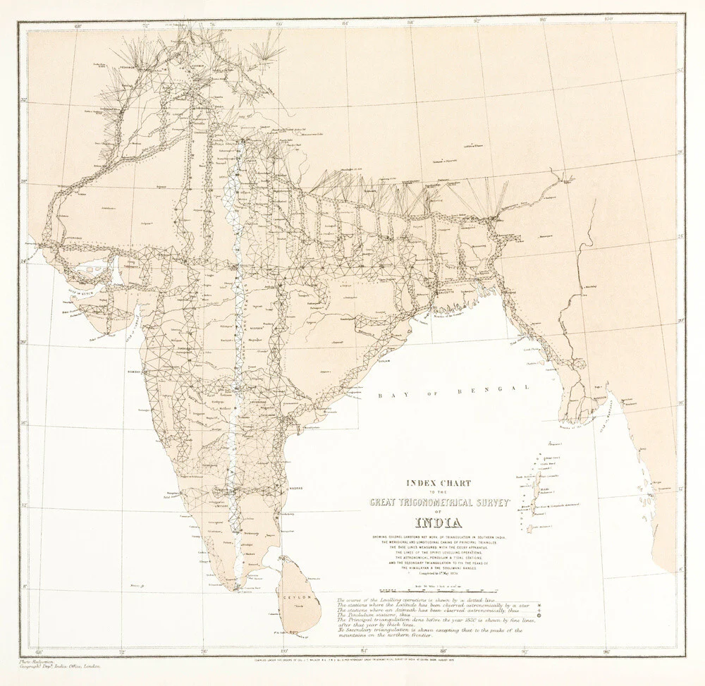 Index chart to the Great Trigonometrical Survey of India, 1870.