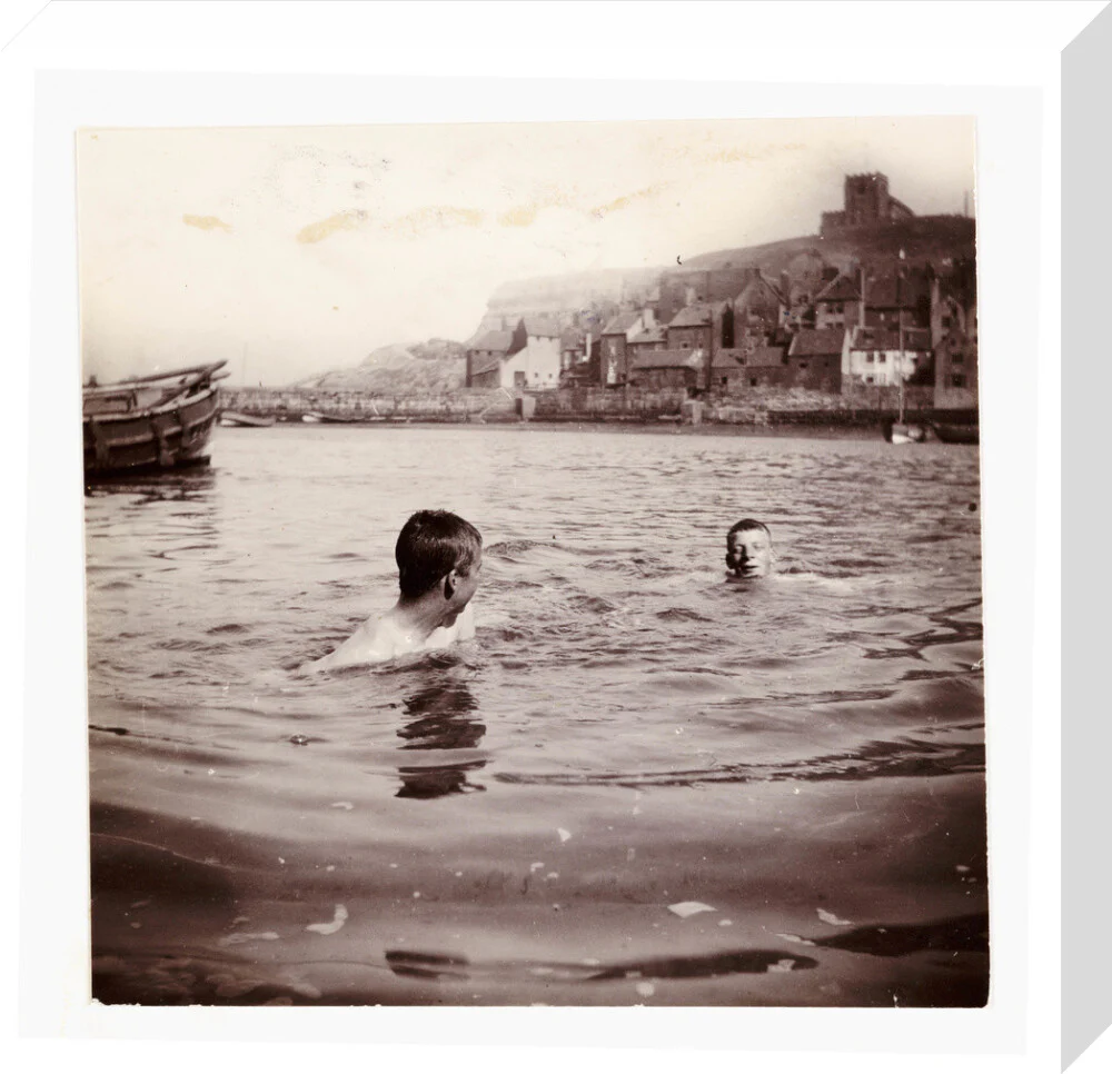 Two boys swimming in Whitby Harbour, North Yorkshire, c 1902. - Image 32