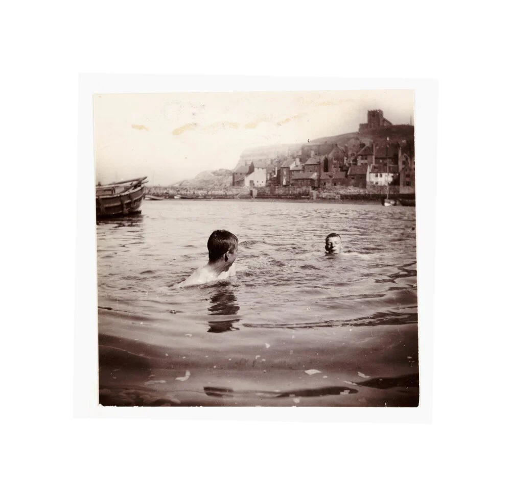 Two boys swimming in Whitby Harbour, North Yorkshire, c 1902. - Image 60
