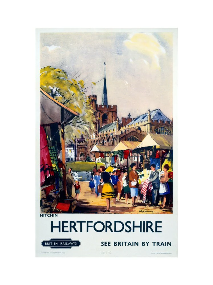 'Hitchin, Hertfordshire - See Britain by Train', BR (ER) poster, c 1955-1965. - Image 22
