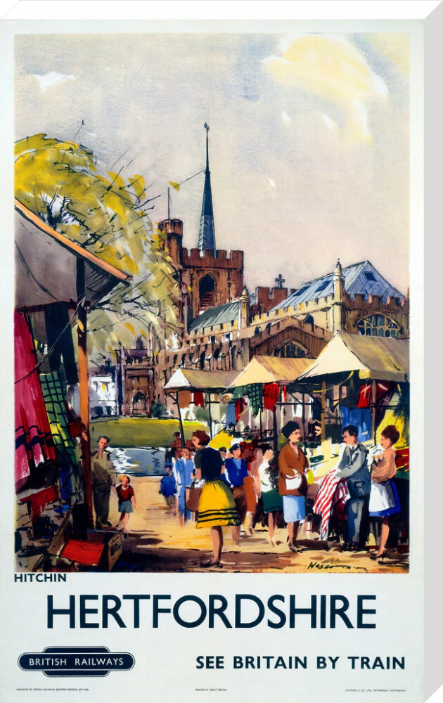 'Hitchin, Hertfordshire - See Britain by Train', BR (ER) poster, c 1955-1965. - Image 34