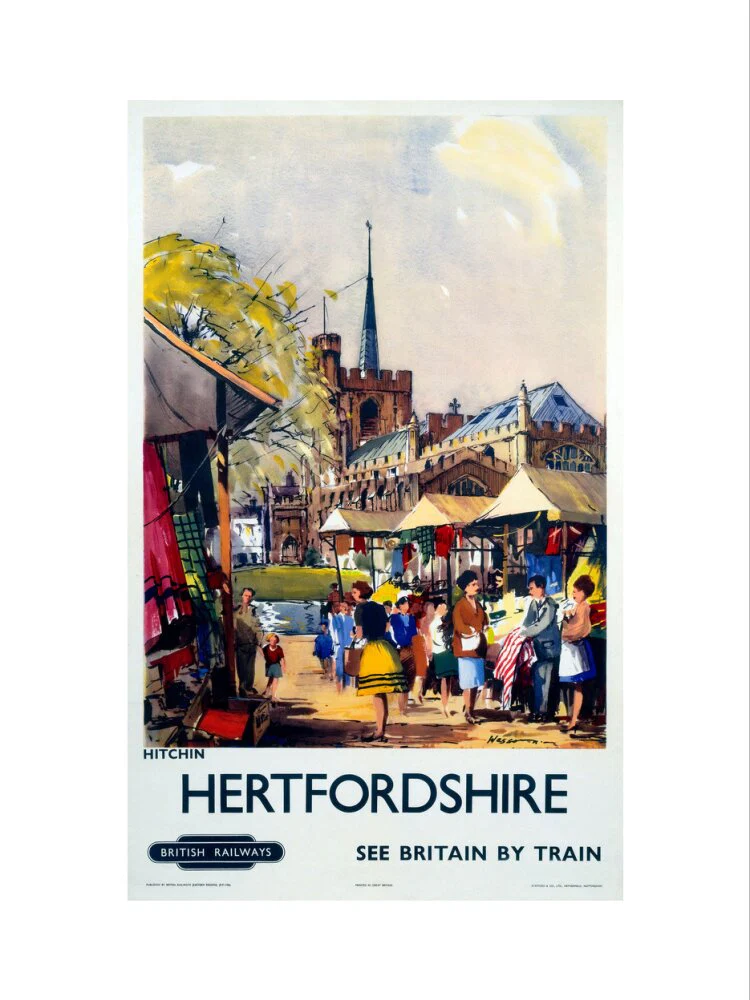 'Hitchin, Hertfordshire - See Britain by Train', BR (ER) poster, c 1955-1965. - Image 40