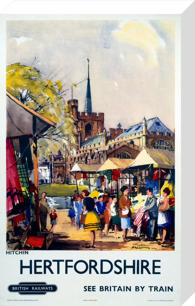 'Hitchin, Hertfordshire - See Britain by Train', BR (ER) poster, c 1955-1965. - Image 65