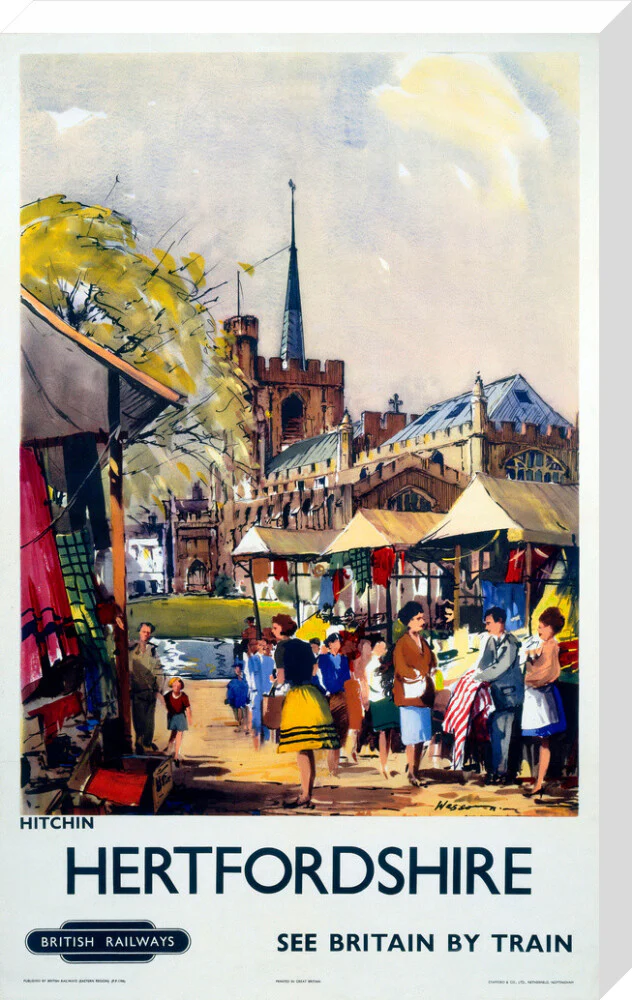 'Hitchin, Hertfordshire - See Britain by Train', BR (ER) poster, c 1955-1965. - Image 66
