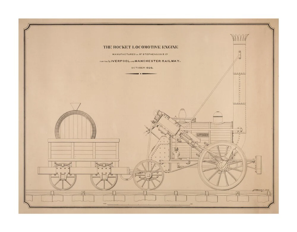 Pen and ink side elevation of the Rocket - Image 63