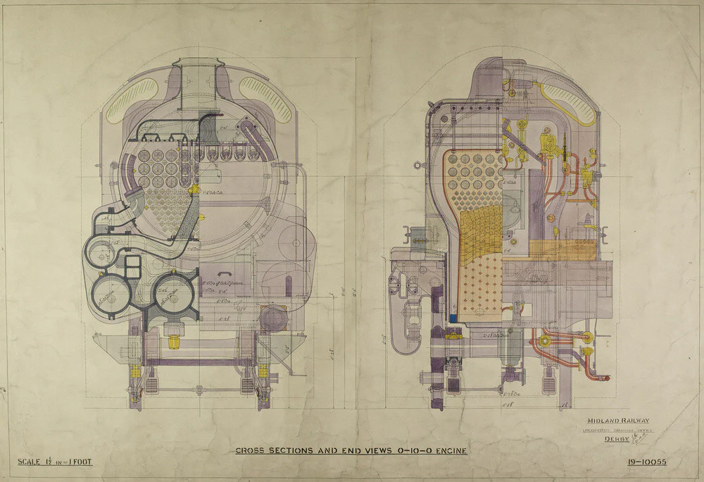 Cross sections and end view 0-10-0 Engine