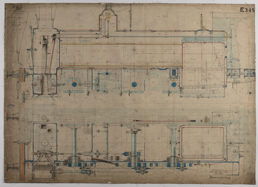 Neilson & Co drawing of 5'0 gauge 6 wheel, 1868 order number T345 for Russia.