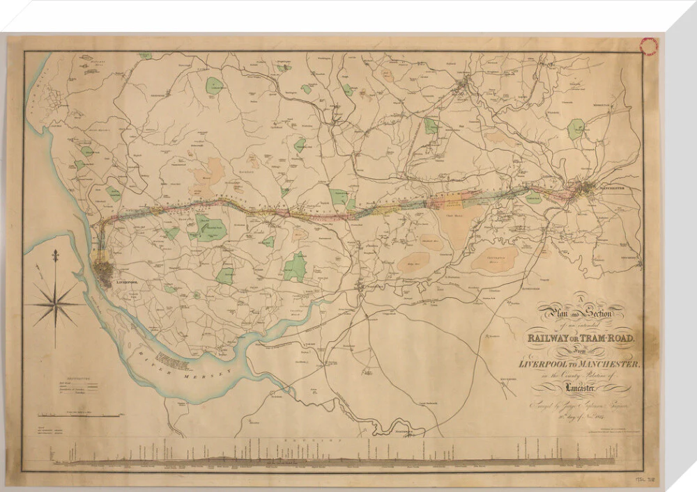 A Plan and Section of an intended Railway or Tram-Road from Liverpool to Manchester, 1824. - Image 65