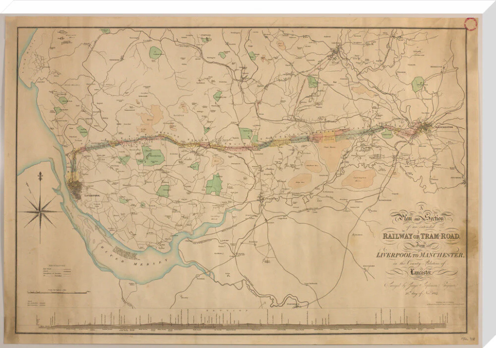 A Plan and Section of an intended Railway or Tram-Road from Liverpool to Manchester, 1824. - Image 67