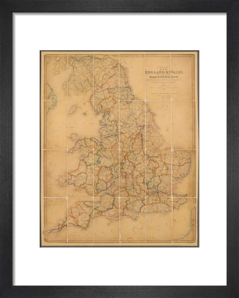 Colour-engraved map. Smith's Map of England & Wales, Containing the whole of the Turnpike Roads, Railways & Canals, 1845. - Image 36