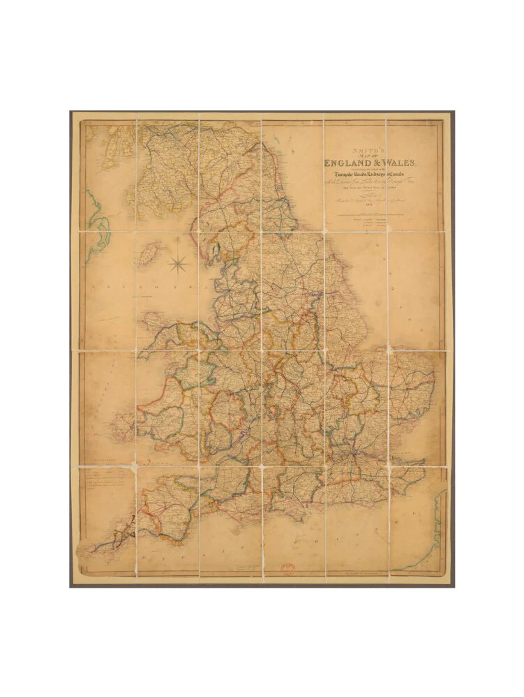 Colour-engraved map. Smith's Map of England & Wales, Containing the whole of the Turnpike Roads, Railways & Canals, 1845. - Image 45