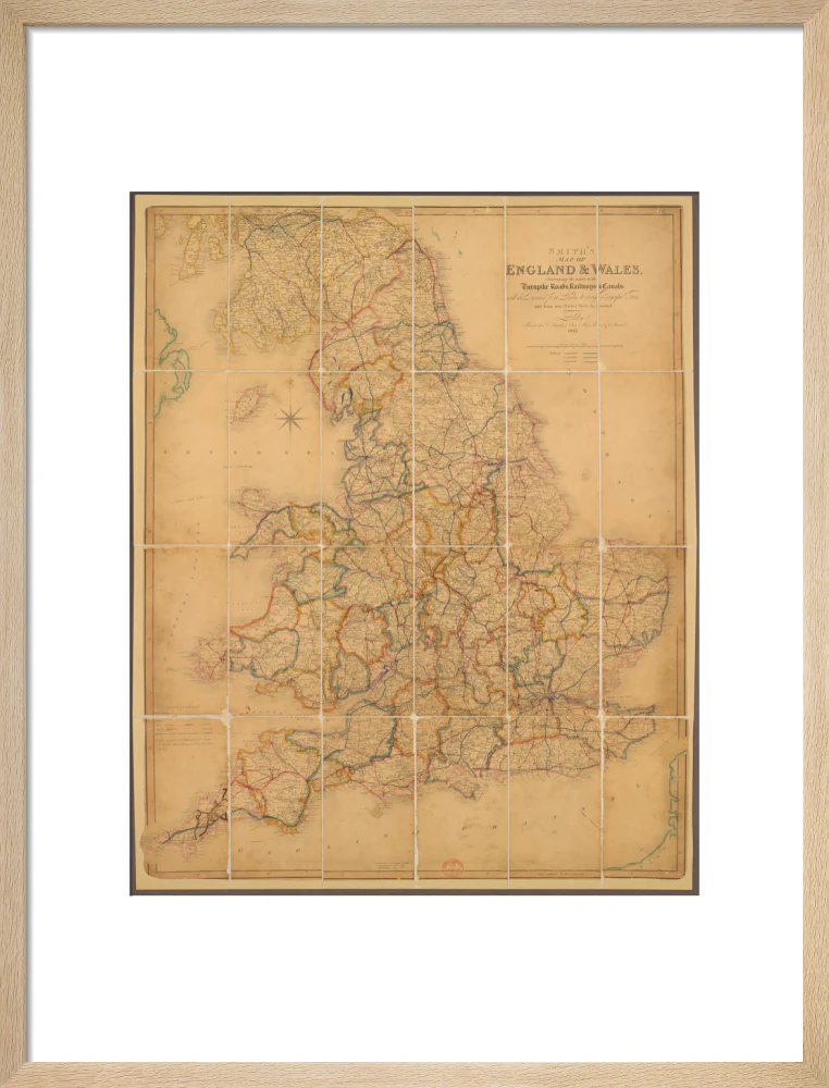 Colour-engraved map. Smith's Map of England & Wales, Containing the whole of the Turnpike Roads, Railways & Canals, 1845. - Image 49
