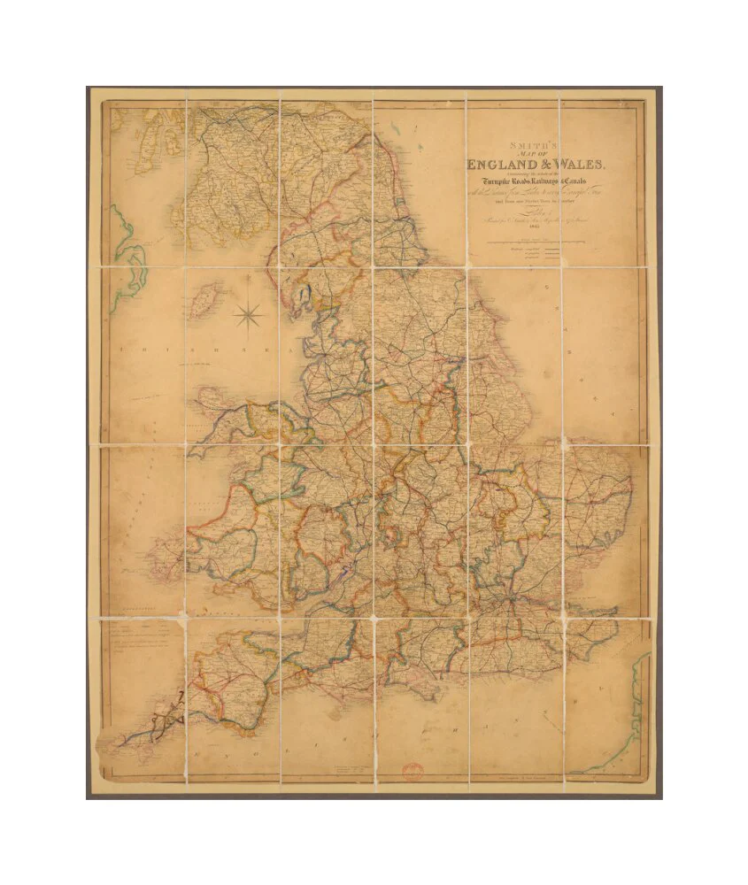 Colour-engraved map. Smith's Map of England & Wales, Containing the whole of the Turnpike Roads, Railways & Canals, 1845. - Image 61