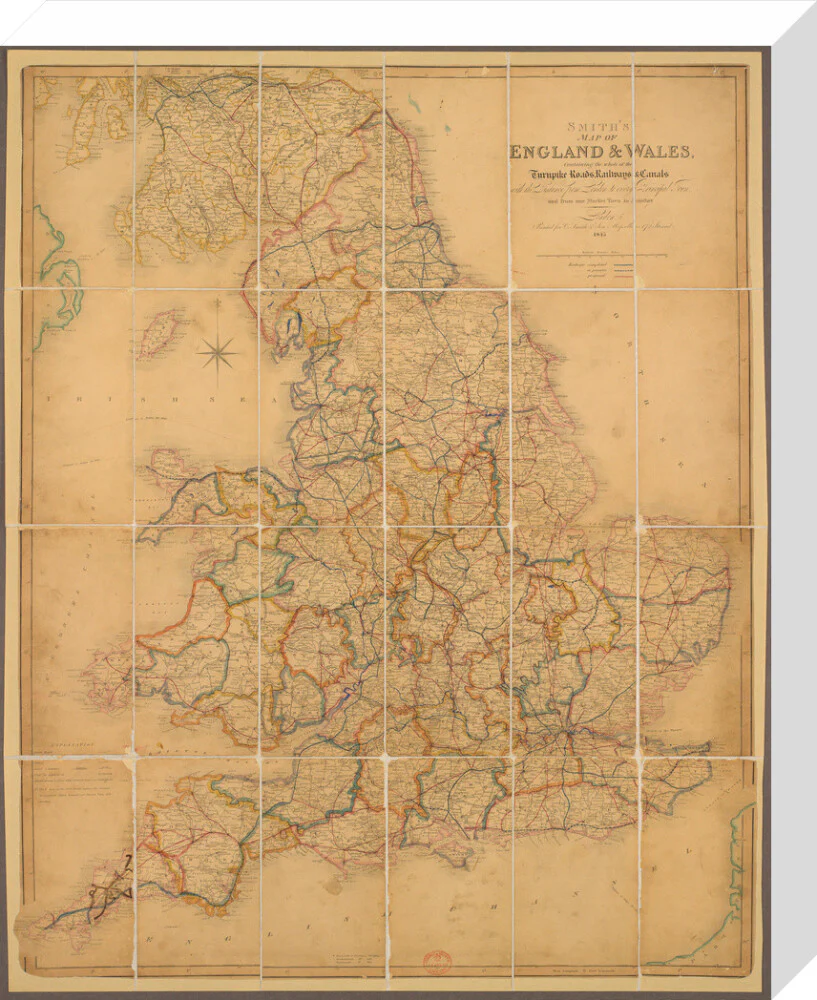 Colour-engraved map. Smith's Map of England & Wales, Containing the whole of the Turnpike Roads, Railways & Canals, 1845. - Image 65