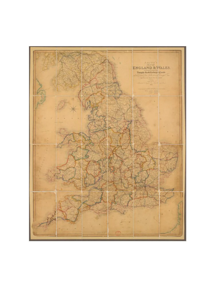 Colour-engraved map. Smith's Map of England & Wales, Containing the whole of the Turnpike Roads, Railways & Canals, 1845. - Image 7