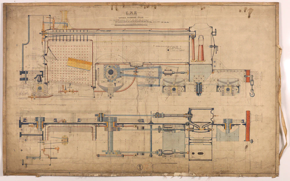 General arrangement of Stirling Single 4-2-2, 1874.