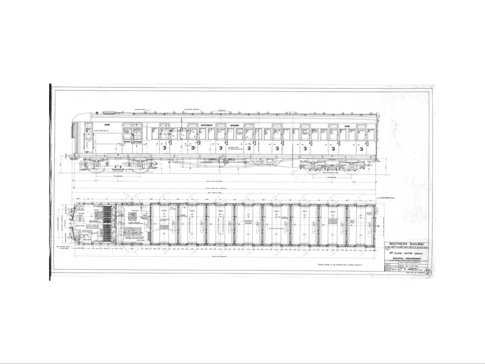 General arrangement of 3rd (third) class motor coach, Southern Railway, 1940. - Image 12