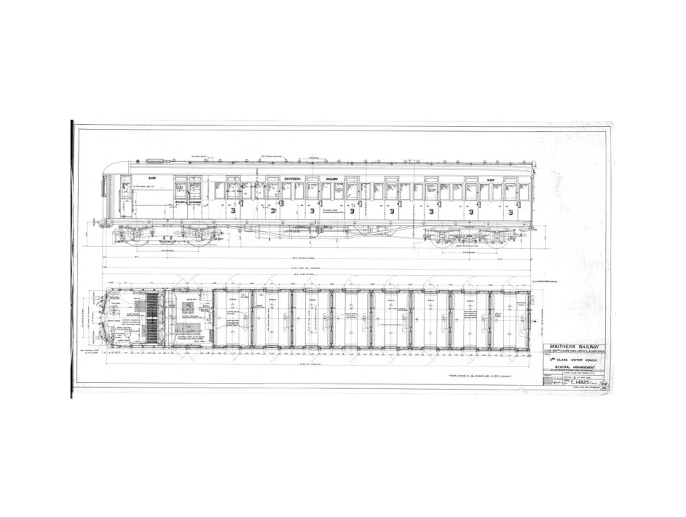 General arrangement of 3rd (third) class motor coach, Southern Railway, 1940. - Image 17