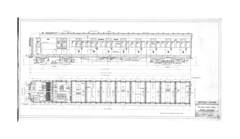 General arrangement of 3rd (third) class motor coach, Southern Railway, 1940. - Image 29