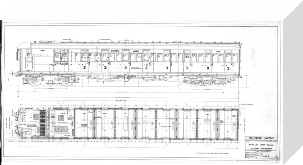 General arrangement of 3rd (third) class motor coach, Southern Railway, 1940. - Image 31