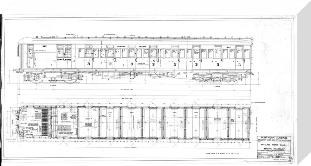 General arrangement of 3rd (third) class motor coach, Southern Railway, 1940. - Image 32